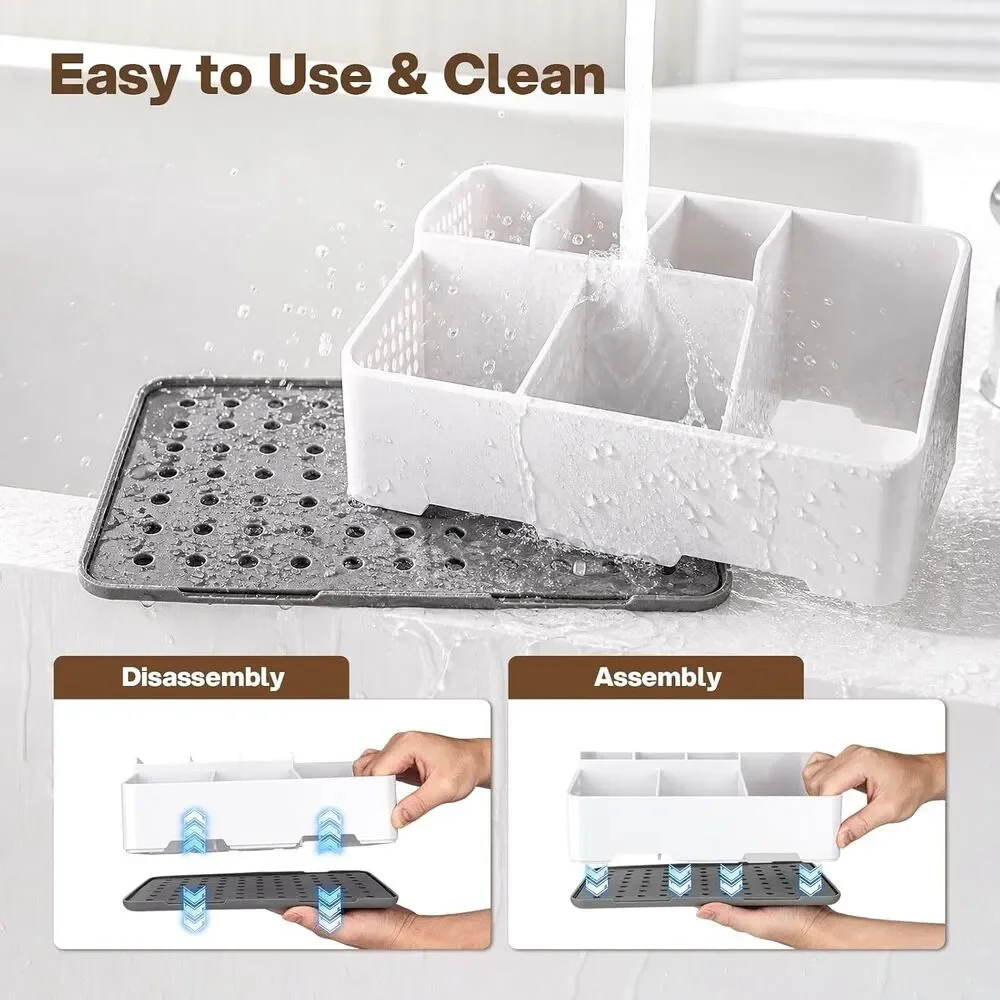Bathroom Toothbrush Holder Countertop Organizer with Drainage Charger Storage